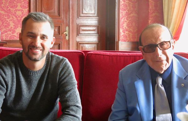 Chris Perkel and Clive Davis (right) at the Hotel Royal in Deauville for the Festival of American Cinema: 'This was a dream chance to get to know Clive and to work with someone who had so much influence spanning such a long period of time'